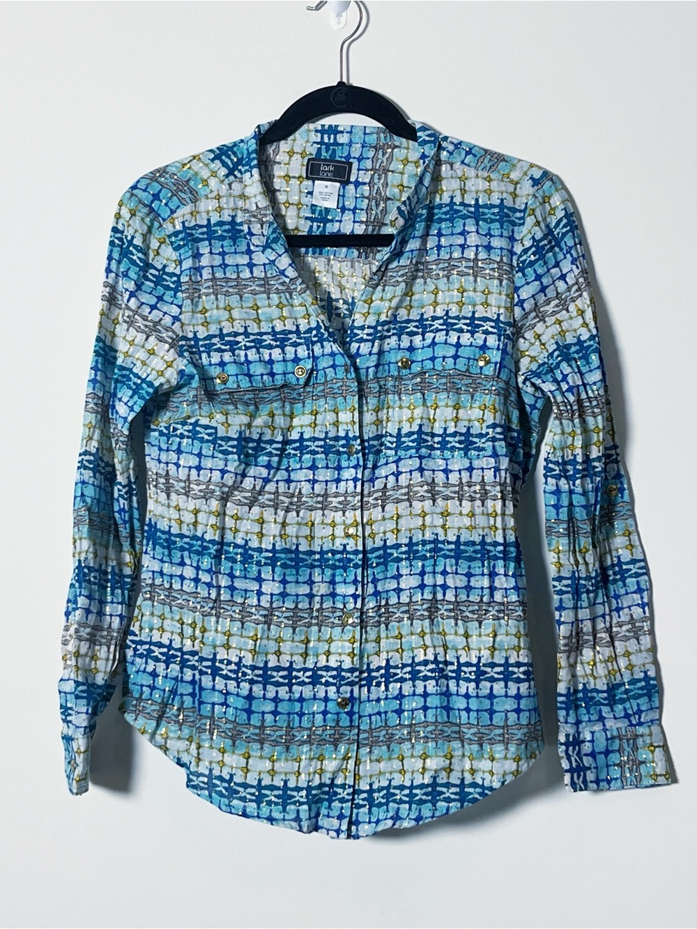 Lark Lane Abstract Printed Metallic Thread Colorful Cotton Summer Blouse